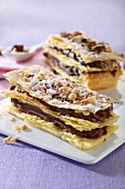 Mille feuilles with chocolate cream and nuts