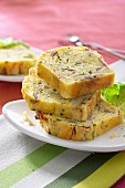 Savoury cake with ham, basil and olive oil