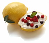 Half a lemon filled with ricotta cream