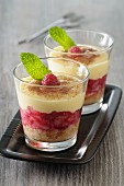 Raspberry tiramisu in dessert glasses