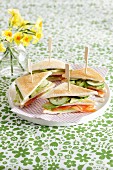 Club sandwiches on a white tray