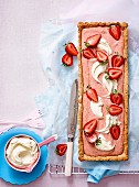 Strawberries and cream tart with almond crust