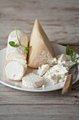 A cheese plate with goat's cheese