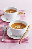 Pumpkin soup with potatoes and nuts