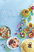 Dishes for an Easter brunch on a table