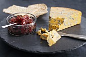 Shropshire Blue cheese with red onion chutney and crispbread