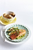 Honey salmon with courgettes in a parsley sauce
