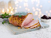 Glazed ham for Christmas, sliced