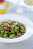 Fava beans with bacon and onions