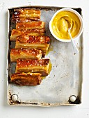 Pork belly with a maple syrup and ginger glaze and English mustard