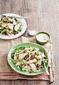 Waldorfsalat mit Hühnerbrust, Äpfeln, Rucola, Spinat und Cranberries