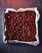 Chocolate fudge brownies with raspberries