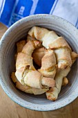 A bowl of homemade croissants