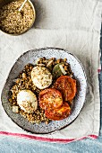 Dukkah with lentils, egg and tomatoes (North Africa)