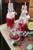 Kalte Cranberrylimonade auf Gartentisch