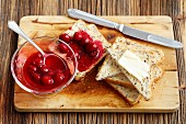 Toast with cherry jam and butter