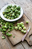 Brussels sprouts on a chopping board