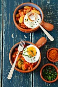 Gnocchi with amatriciana sauce and fried eggs