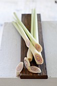 Fresh lemongrass on a chopping board