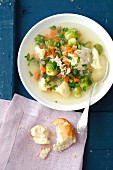 Minestrone with chicken, Brussels sprouts, carrots and cauliflower