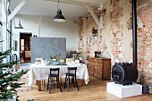 Loft apartment in converted barn decorated for Christmas