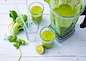 Green avocado and wasabi smoothie with bok choy and coconut milk