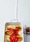 Chicorée mit Paprika & Mozzarella aus dem Ofen