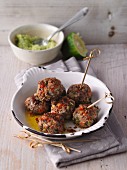 Chilli and lime meatballs with coriander and avocado cream