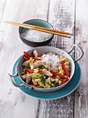Stir-fried vegetables and turkey with glass noodles