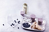 Banana and blueberry smoothies with ginger and coconut milk