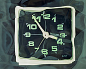 Distorted image of a clock face