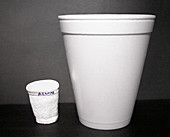 Polystyrene cup deformed by high pressure