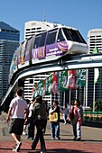 People and Monorail at Pyrmont Bridge