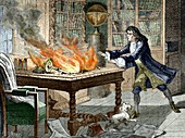 Newton's Opticks notes in flames,1692
