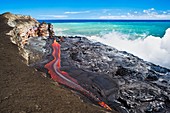 Lava flowing into ocean,Hawaii