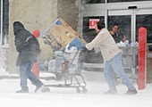 Shopping in heavy snow