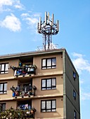 Mobile phone mast on a block of flats