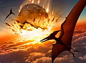 Flying reptiles and asteroid,artwork