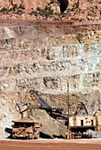 Copper mine excavator and truck