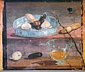 Food and glass dishes,Roman fresco