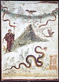 Bacchus and Vesuvius,Roman fresco