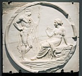 Achilles consulting Pythia,Roman carving