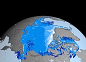Winter Arctic sea ice thickness,2007
