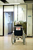 Elderly woman in a wheelchair