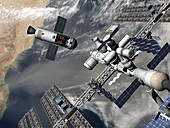 Lunar tug and the ISS,artwork