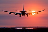 Aeroplane landing at sunset,Canada