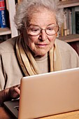 Elderly lady using a laptop