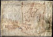 Historical map and drawing of a ship