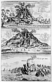 Three volcanoes erupting,1696 artwork