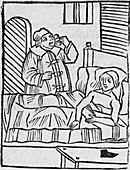 Physician examining patient's urine